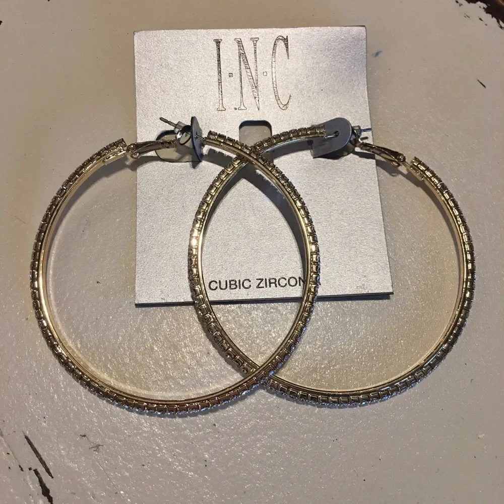 Large gold hoop earrings cubic zirconia